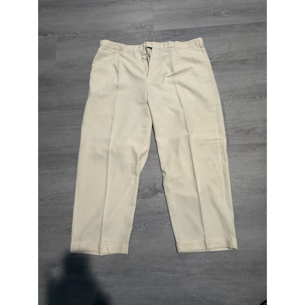Trust Pants Mens 44x30 Cream Linen Blend Straight Leg Regular Fit Pleated Front